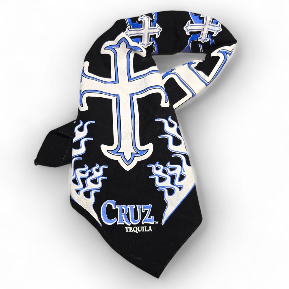 Cruz Tequila Bandana Biker Flames Cross Goth Grunge Jesus Y2K Black Blue White